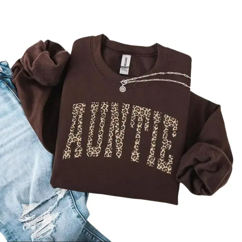 Leopard Auntie Sweatshirt, Gift for Aunt, Aunt Shirt, Retro Auntie Shirt, Auntie Christmas Gift, Animal Print Auntie Shirt - Printfamily