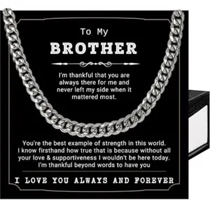 To My Brother Chain Necklace, Gift Idea for Birthday Graduation, Minimalist Chain Necklace with Message Card Box, Real Chains for Men