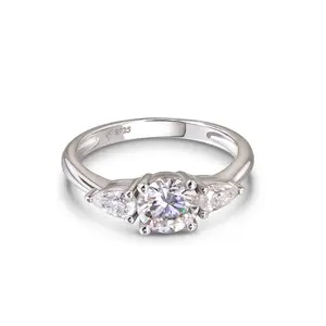 Jeulia Classic 1 Carat 3-Stone Moissanite Ring for Women | Round Cut Engagement & Promise Ring for Her | 925 Silver 14K White Plated, GRA Certified