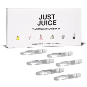 Fragrance Discovery Set by Just Juice for Unisex 6Pc Gift Set 0.05oz Lychee Martini EDP Spray, 0.05oz Strawberry Rose EDP Spray, 0.05oz Vanilla Sprinkles EDP Spray, 0.05oz Pistachio Cream EDP Spray, 0.05oz Rich Oud EDP Spray, 0.05oz Lemon Zest EDP Spray