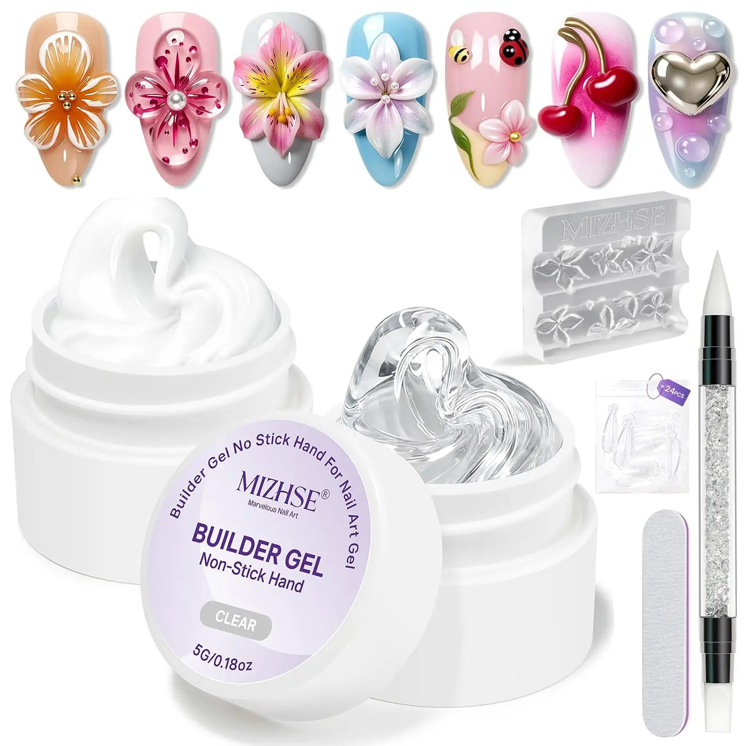 3D Sculpting Gel for Nail Art, 2 Pieces of Clear and White 3D Nail Molding Gel for 5-in-1 Sculpting, Non-Sticky Solid Builder Gel for Beginners, Home Manicure | for Nail Sculpture 5-in-1 Non-Sticky Solid Builder Gels Beginner Salon Home Manicure with Nail