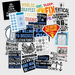 Sticker Pack 20 pcs Elevator Mechanic Stickers, Lift Repair Trade Vinyl Decals