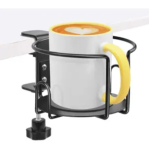 Large Desk Cup Holder Clamp, Metal Anti-Spill Table Cup Holder, Office & PC Gaming Desk Accessories, Compatible with Universal Cup Bottle Mug