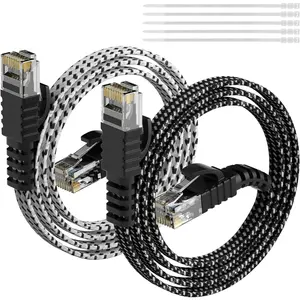 6 Flat Ethernet  8 /2 Pack, UL Listed Slim Patch Cord(from 2-300ft) Pure Copper,10Gbps 500MHz,Nylon Braided Cat6 Cat5e Cat5 RJ45 Network Internet +15 Ties