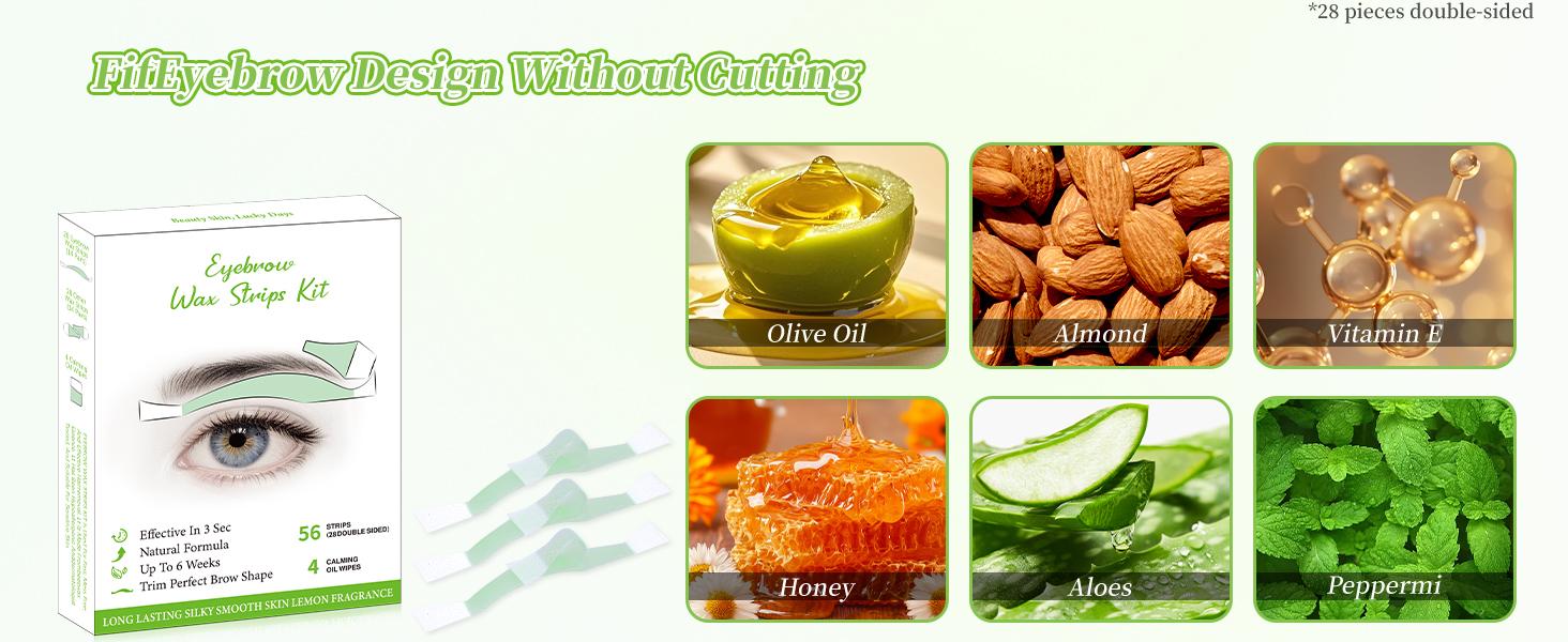 Eyebrow Wax Strips - 56-Strip Eyebrow & Upper Lip Hair Remover with 4 Soothing Wipes | Natural Beeswax Formula | Painless At-Home Hair Removal for Women & Sensitive Skin | Lasts 6 Weeks