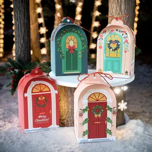 12/24pcs Christmas Cottage Themed Gift Box with Twine, Festive Holiday Treat House Boxes for Party Favors, Tree Ornaments, Wedding Gifts & Celebrations, Mixed Colors, for Christmas Decorations