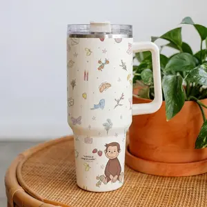 40oz Monkey Tumbler With Handle, Insulated Stainless Steel Travel Mug