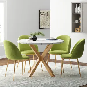 Stylish 39-Inch Round Kitchen Dining Table Set with Marble Look Top & Crossed Legs, Space-Saving Modern Breakfast Nook Table with Adjustable Feet for Small Apartments, Easy Assembly