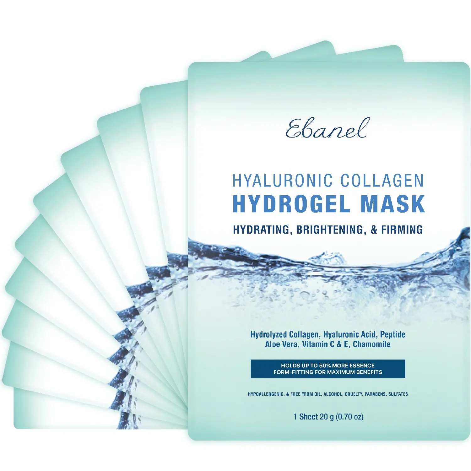 Instant Glow Boost, Ebanel Hydrogel Collagen Mask Set (10 Sheets)