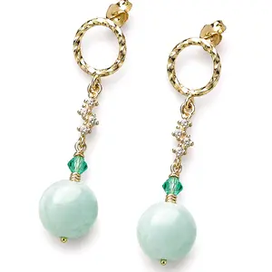 Elegant Gold Drop Earrings with Green Stone Handmade Dangle Earrings for Her Perfect Gift Idea