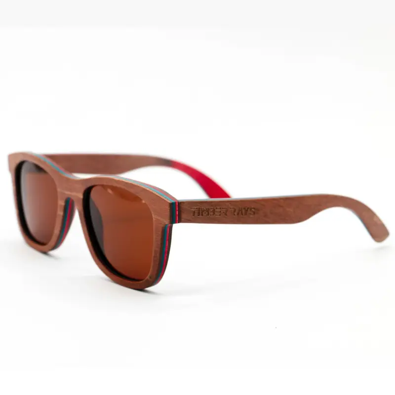 Pinecrest Wooden Sunglasses - Wooden Glasses with Red Lining and Natural Wood Frame