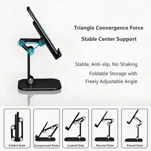 Portable Durable Silicone Cellphone Stand, Height-Adjustable Foldable Handheld Mechanical Phone Accessory with Protection, Compatible with 4-11 in Phones/iPads/Tablets for Landscape Use