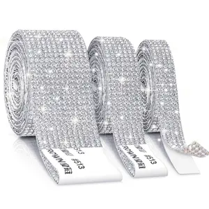 Self-adhesive Rhinestone Ribbon, 1/3 Rolls DIY Rhinestone Ribbon Sticker, Bling Rhinestone Ribbon Roll for Phone, Car Decoration, Glitter Rhinestones, DIY Decorative Ribbon