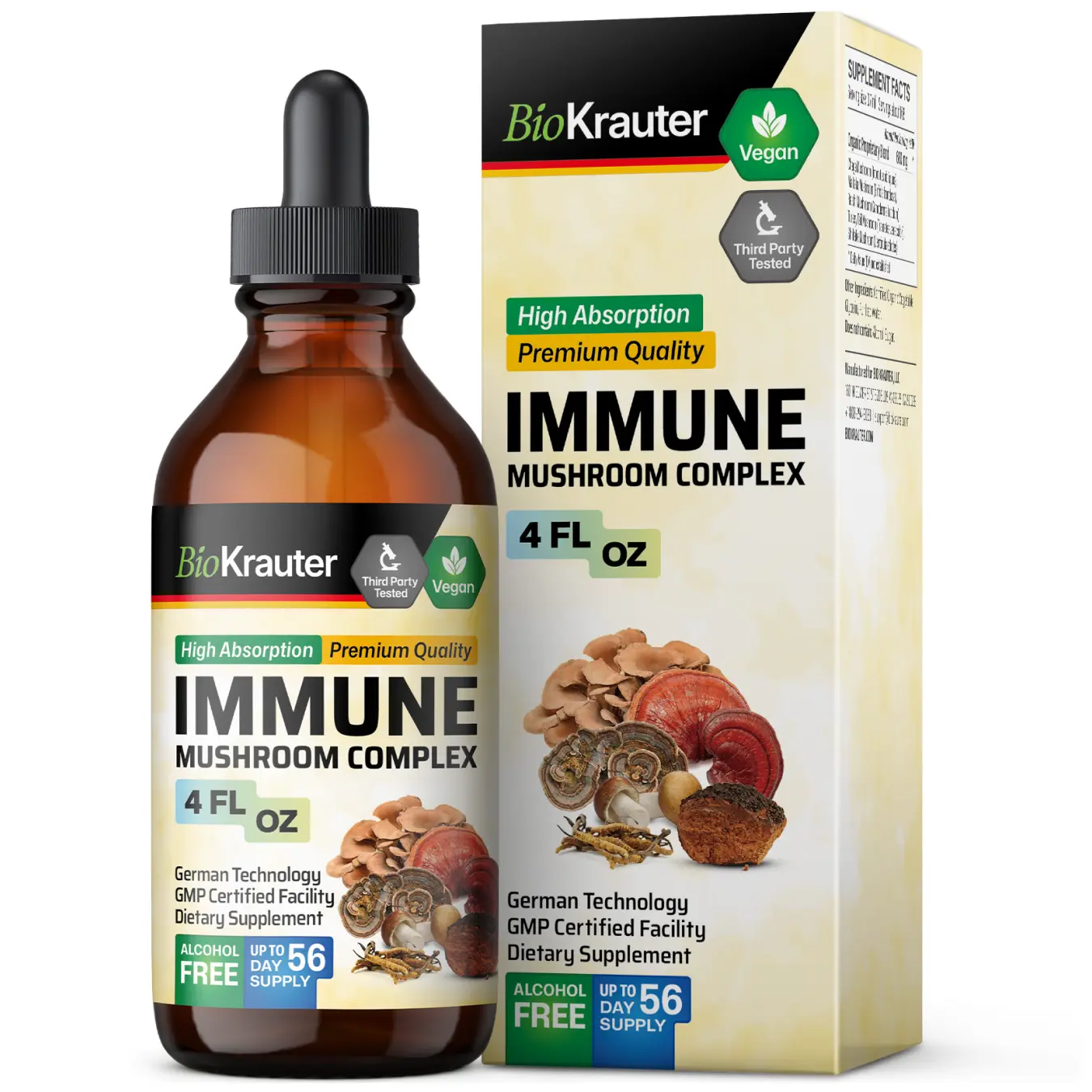 BioKrauter Immune Mushroom Tincture – Herbal Immune Support Supplement – 4 Fl.Oz. Liquid Dropper Bottle