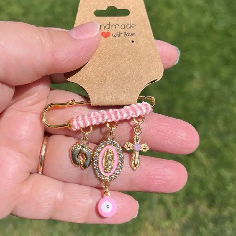 Protection Brooch for Pregnancy & Baby, pink eye and baby and mama charm, pink