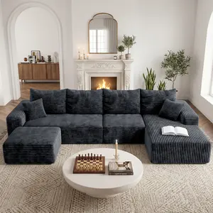 【3 Packages】137"Comfortable & Stylish Modular  Sectional Sofa with 1 Movable Ottomans - L/U-Shaped Corduroy , No Assembly Required, Deep Seat High-Density Foam Plush Boneless Sofa Bed with Chaise, Modern Living Room Furniture Gary L-Shaped tikto couch