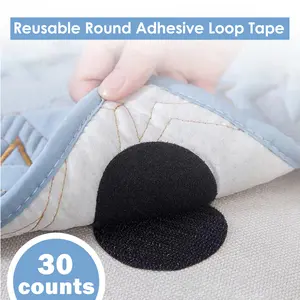 30 Counts Round Hook and Loop Fasteners, Double Sided Reusable Round Adhesive Dots for Home School Office, Black Super Strong Adhesion