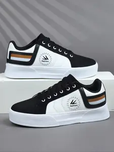 Men's Low Top Sneakers Casual Outdoor Sports Shoes, Comfortable Breathable Lace-Up Patchwork Walking Shoes, Trendy Walking Sneakers