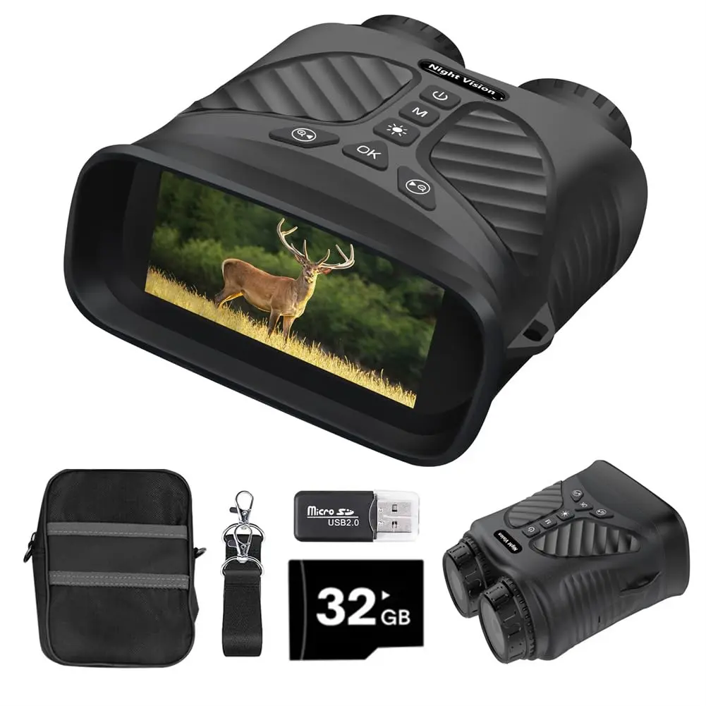 【Garvee】2.5K Infrared Night Vision Binoculars – 8X Digital Zoom – 300M Night Range, 3'' IPS Screen, 32GB Card, Rechargeable 2500mAh Battery, Photo & Video Modes – Ideal for Outdoor Activity, Camping, Surveillance