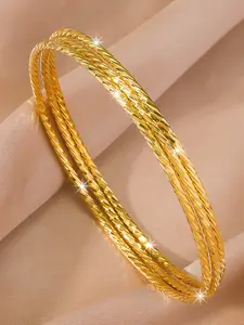 3-Piece Wave Pattern Bangle Set, Copper Material Bracelet Jewelry Gift for Women, Ideal Valentine's Day Present & Daily Wear Accessories, Stackable Bracelets, Trendy Bangles, Elegant Minimalist Bangle