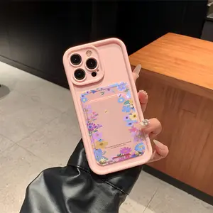 Two-Piece Set Self-Adhesive Card Holder Phone Case, Floral Tpu Anti-Drop Full Coverage Protection for iPhone 6/7/8/x/11/12/13/14/15/16/17 Pro Max, Casing