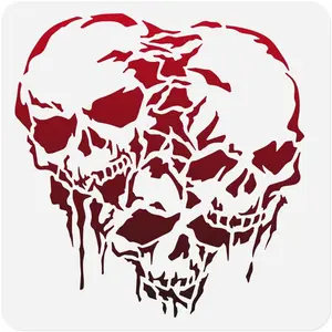 1 count Triple Struggling Skulls Journal Stencil for Painting, 11.8x11.8 Skulls Plastic  Stencil for Halloween,  Template DIY Craft Art Stencil on Wall   Fabric Canvas