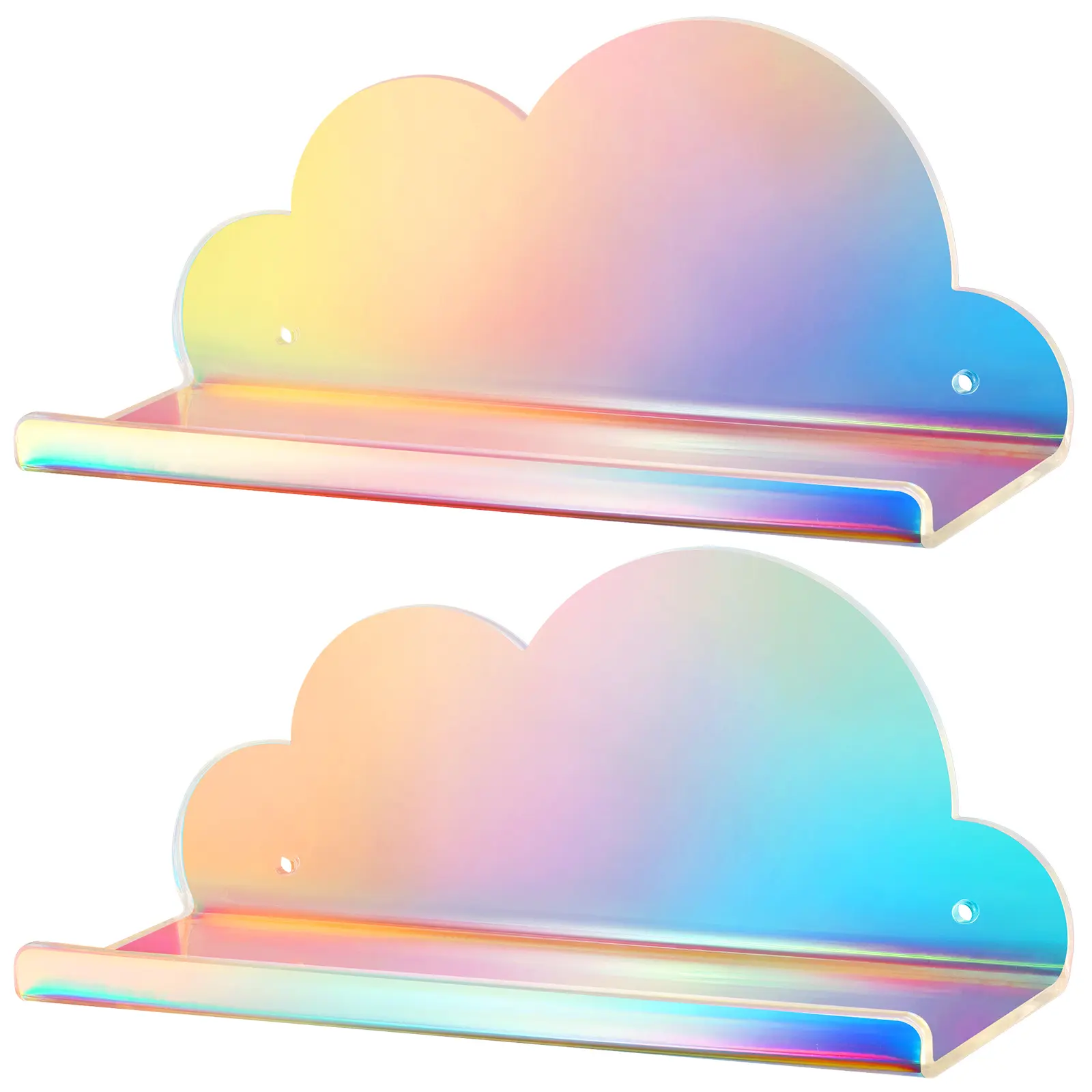 NiHome 2-Pack Iridescent Acrylic Floating Cloud Shelves, Large Wall-Mounted Holder, Multifunctional Space-Saving Decor for Home, Room, Creates Warm and Cozy Ambiance, 12.7x4.7x5.5 In