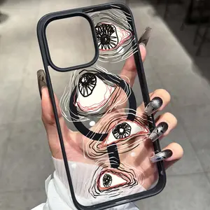Multilayer Artistic Pattern Ring Magnetic Case, Ultra-Transparent Acrylic Anti-Drop Phone Cover Compatible with Samsung & Apple Models