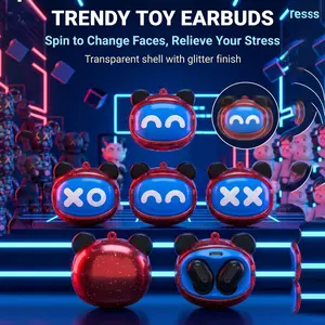 Rotating Face Fidget Wireless Earbuds Sensory Stress Relief Transparent Glitter Case Bluetooth Headphones