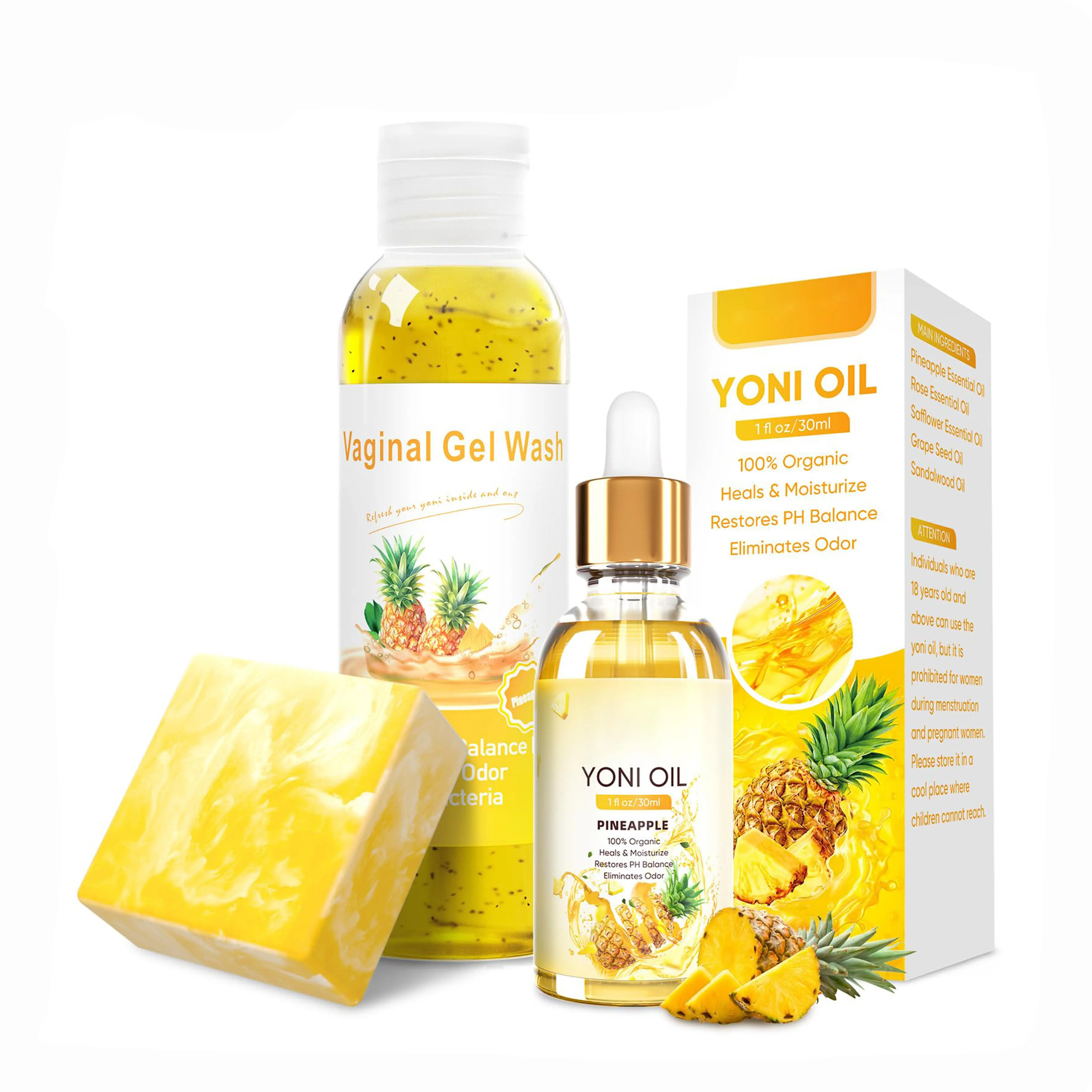 3 PCS Yoni Wash Yoni Oil Yoni Soap Bar, Feminine Wash Yoni Oil for Women pH Balance, Natural Yoni Bar Soap V Moisturizing Body Wash Deodorants, Yoni Wash Set