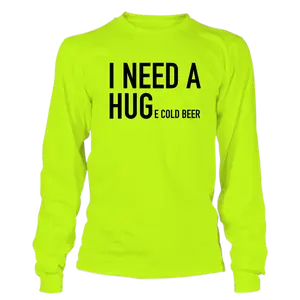 Huge Beer - Hi Visibility Safety Work Long Sleeve T-Shirt Jersey Menswear For Blue Collar Workers | Funny, Sarcastic | Graphic Tees Apparel