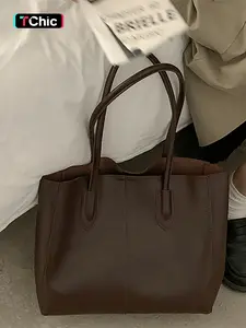 Women's Fashionable Solid Color Soft PU Leather Tote Bag, Large Capacity Shoulder Tote Bag For Daily, School & Commuting Used, Leather Tote Purses, Soft Commuter Tote, Everyday Tote Bag, Casual Tote Bag