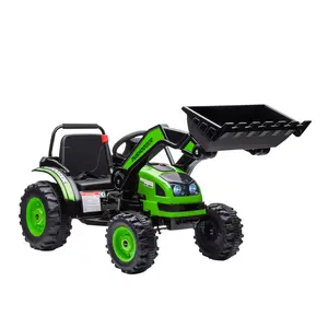 6V Kids Ride on Excavator, Bulldozer, Electric Construction Vehicle with Adjustable Bucket, High/Low Speed, Realistic Sound & Green Color