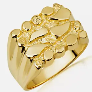 14k Gold Plated Nugget Rings Simple Face for Men Elegant Design Classic Style Gold-Tone Jewelry
