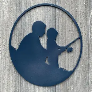 Father and Son Fishing Metal Sign Cutout -Celebrate the Bond Between Father and Son: Powder Coated Sign of a Father and Son Fishing Together