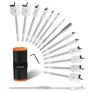 14- Spade Drill Bit Sets with 6" Extension, Paddle Flat Bit for Hole  Woodworking, 1/4" to 1-1/2", Quick Change 1/4 inch Hex Shank, Nylon Storage Pouch Included