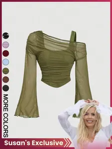 【Susan's Exclusive】Women's Drop Shoulder Slim Fit Casual Knit T-Shirt, Fashionable Comfortable Autumn Top, Stylish Ladies' Clothing for Daily Wear