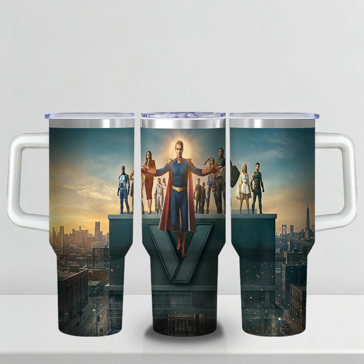 30 oz The Boys "The Seven" Series Insulated Tumbler, Ultimate Anti-Hero Travel Mug with Superhero Graphic, Comfort Handle & Straw, Perfect Gift for Sci-Fi Series Fans, Season 5 Celebration Edition