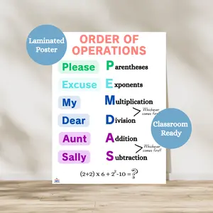 Order of Operations Anchor Chart | PEMDAS Poster for Classroom | Laminated Math Posters | Elementary Math Classroom Decor