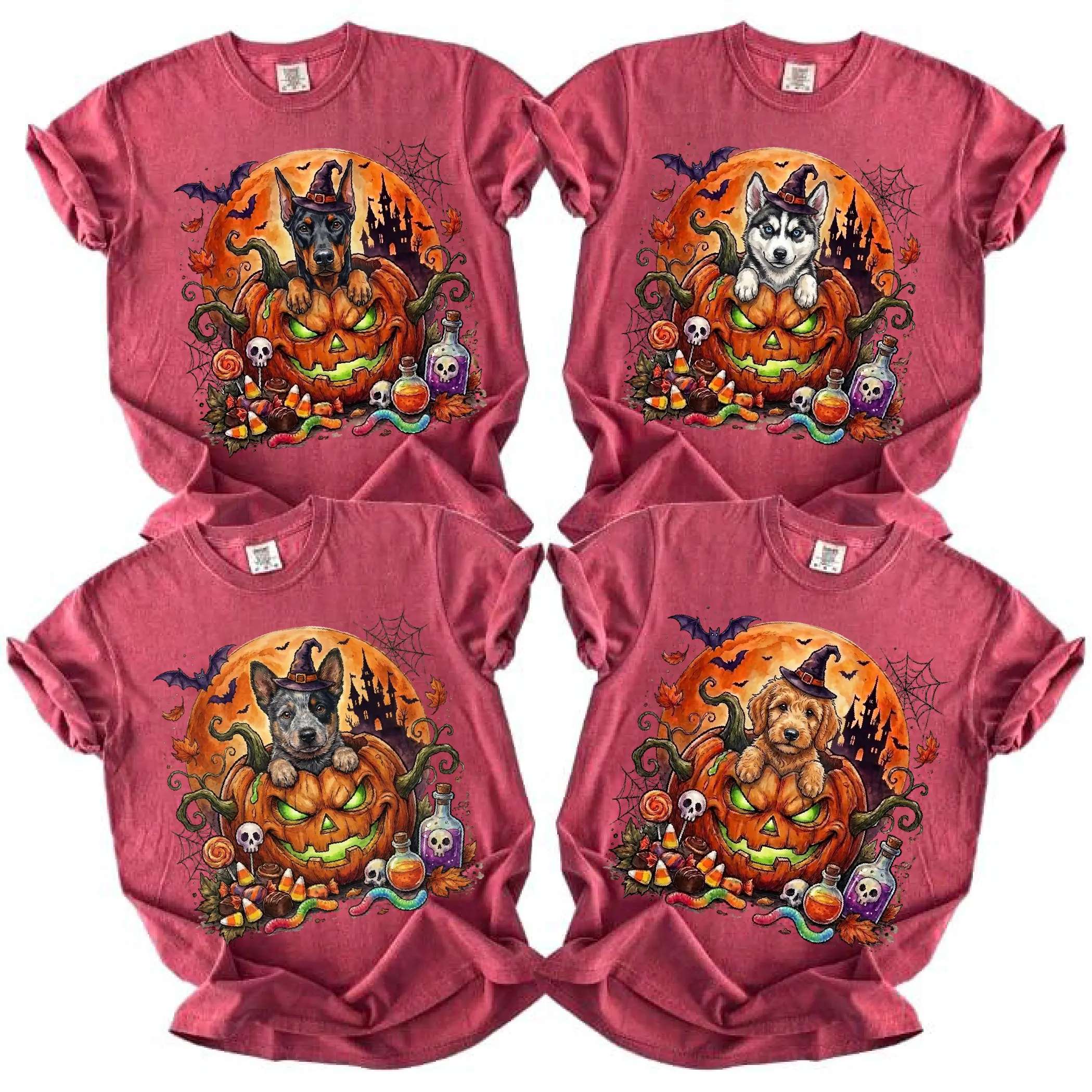Custom Dog Comfort Colors 50+ Halloween Dog Lover Shirt, Cute Witch Puppy Pumpkin Graphic Tee, Spooky Dog Halloween T-Shirt, Fall Pet Lover Gift