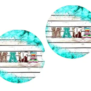 Mama Teal Wooden Western Theme Car Costers