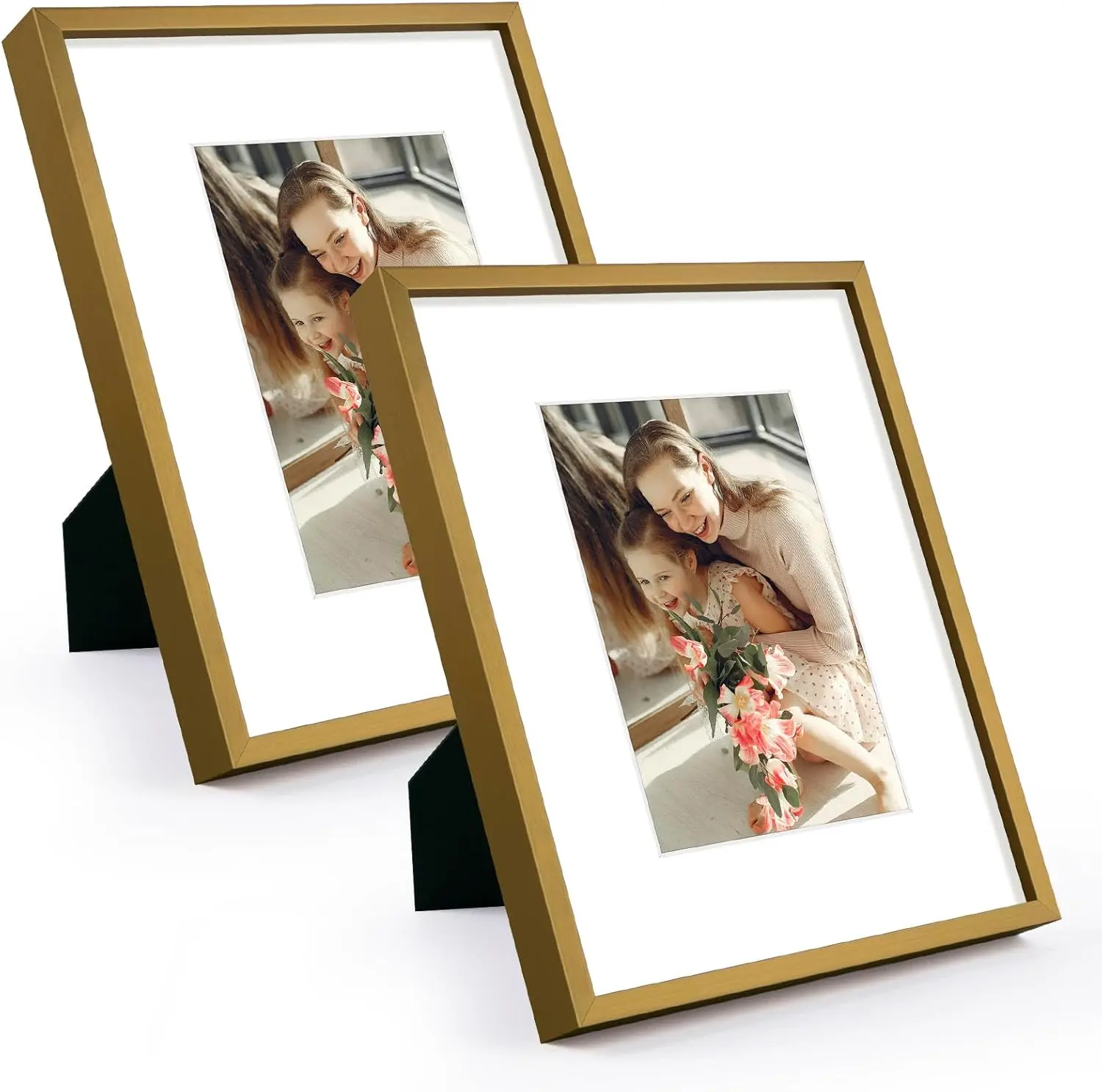 , Bronze 8x10  Picture Frame - Display Photos 5x7 with Mat or 8x10 inch Without Mat - Shatter-Resistant Glass Metal Photo Frame for Wall or Tabletop Display (2 Pack)
