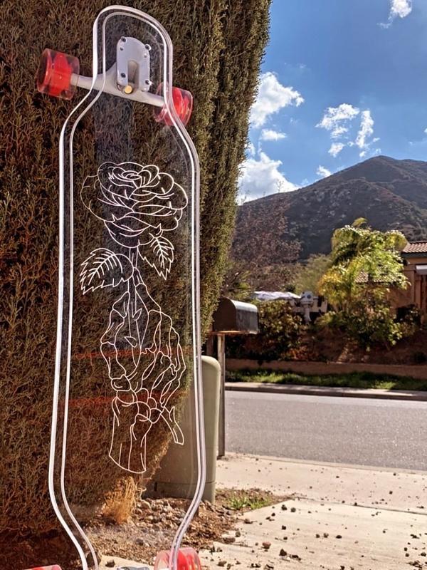 Ghost Long Board Skeleton Rose LED Skateboard - 40" Longboard for All Ages