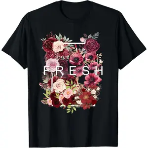 Maroon Red Burgundy Fresh Bloom Flowers Maroon Graphic T-Shirt        Graphic tees Shortsleeve Casual