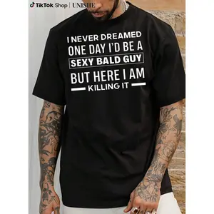 Black Men's Statement T-Shirt – Funny 'Sexy Bald Guy' Graphic for Everyday Outings