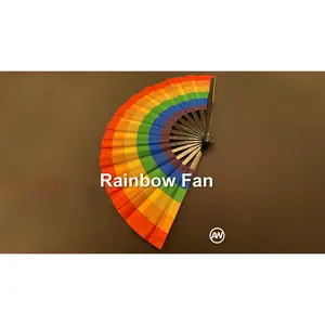 Alan Wong Rainbow Fan - Large 13x25 Inches Foldable Bamboo Fan for Snowstorms Act Butterfly Storms & Magic Wand Substitutes
