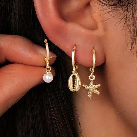 Boho Style Starfish & Shell Design Dangle Earrings Set, Bohemian Earrings, Beachy Earrings, Fashionable Earrings for Women & Girls, Trendy All-match & Exquisite Jewelry, Casual Trendy Jewelry for Birthday Gift