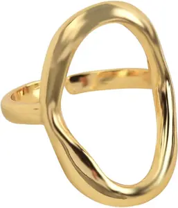 Oval Round Loop Open Statement Ring for Women Fashion 18K Gold Plated Ring Classic Oval Adjustable Ring Dainty Promise Minimalist Rings Jewelry for Women
