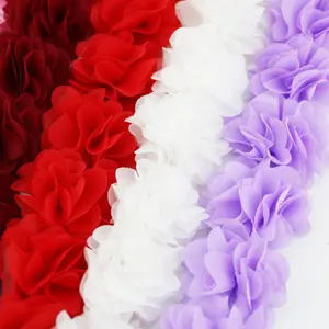 1 Meter Long Multi-Color Chiffon Lace Trim, 28 Flowers, 4.5cm 3D Floral Embellishments for Clothing and Swimwear, DIY Hat Decorations