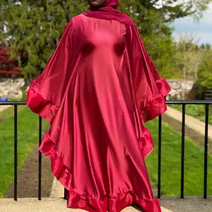 (Final Sale) Maani Jannah Satin EID Grand Boubou Tie in Farasha Abaya for Elegant High-End Events - Machine Washable Soft Satin Material with Organza Sleeves